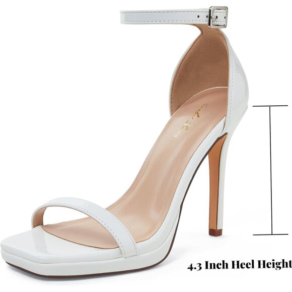 Women's White Satin Open Square Toe Ankle Strap Platform High Heel Sandals - Picture 2 of 9